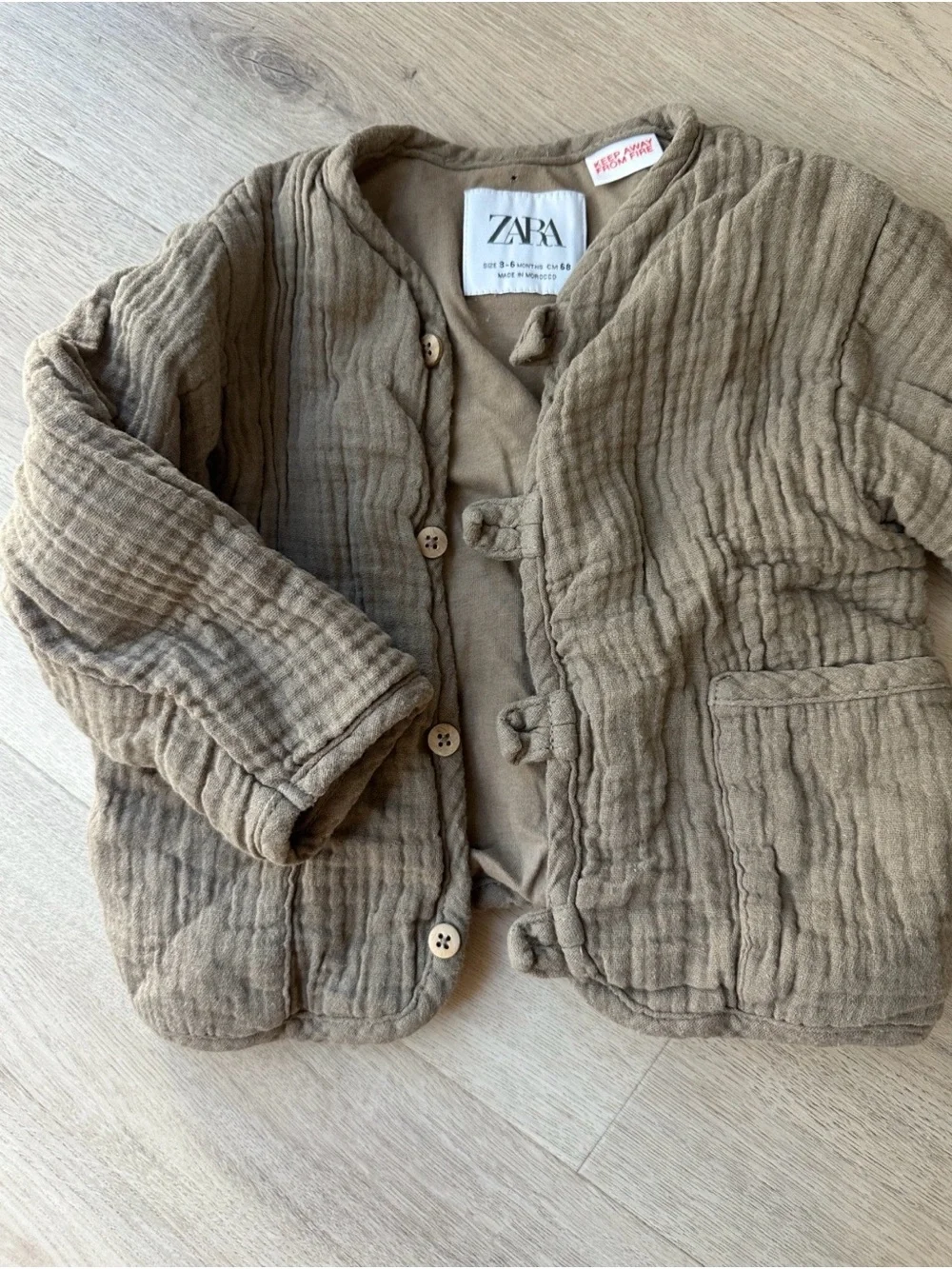 Zara Baby Quilted Button-Front Jacket — Brown